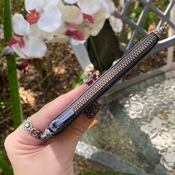 Coach Navy Blue Leather & Silver Glitter Compact Slim Wallet - Picture 7 of 16